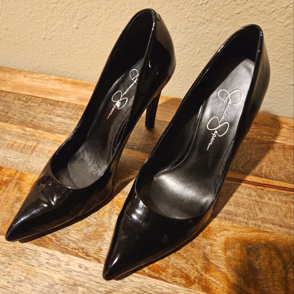 Jessica Simpson black patent leather glossy 4 inch heels
